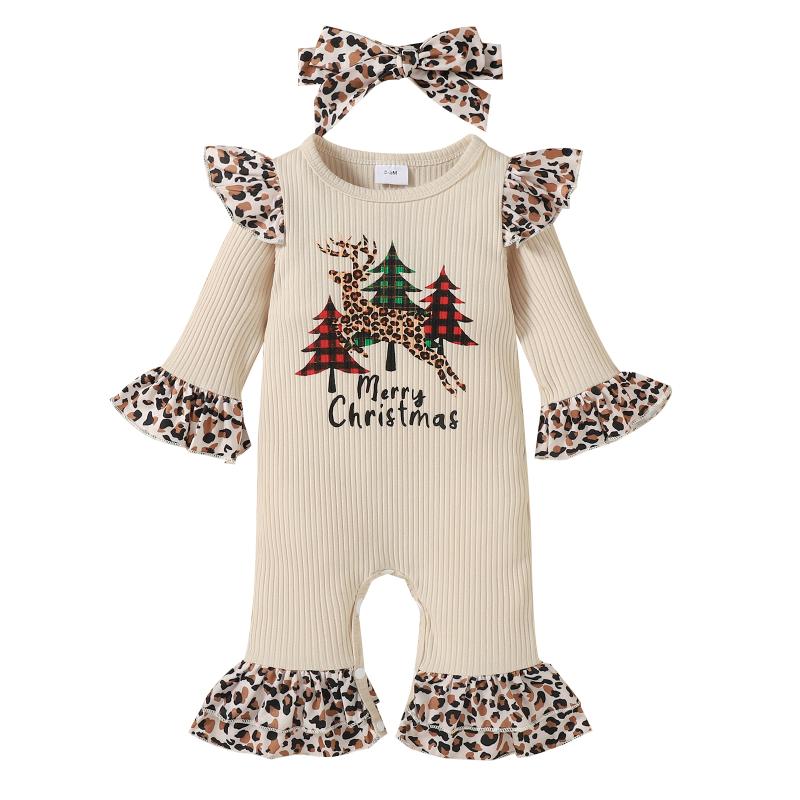 

Jumpsuits Ma&Baby 0-18M Toddler Born Infant Baby Girl Christmas Clothes Deer Jumpsuit Ruffles Leopard Sleeve Romper Xmas Outfits DD40, Blue