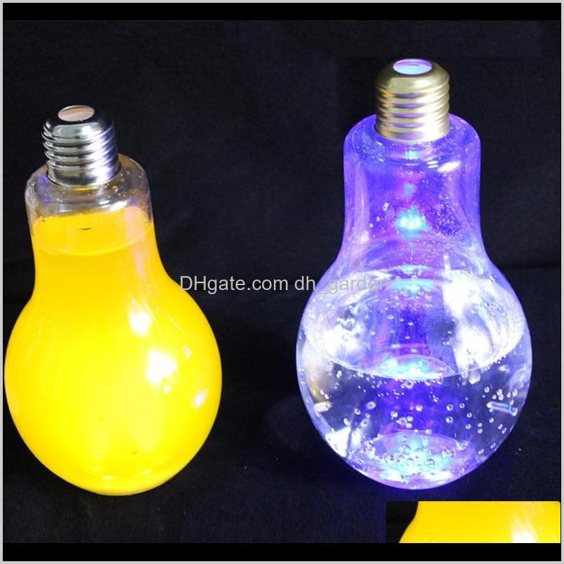 

Bottles Led Light Bulb Plastic Milk Juice Water Bottle Disposable Leakproof Drink Cup With Lid Creative Drinkware Wholesale 1Mc4S U9Wz8