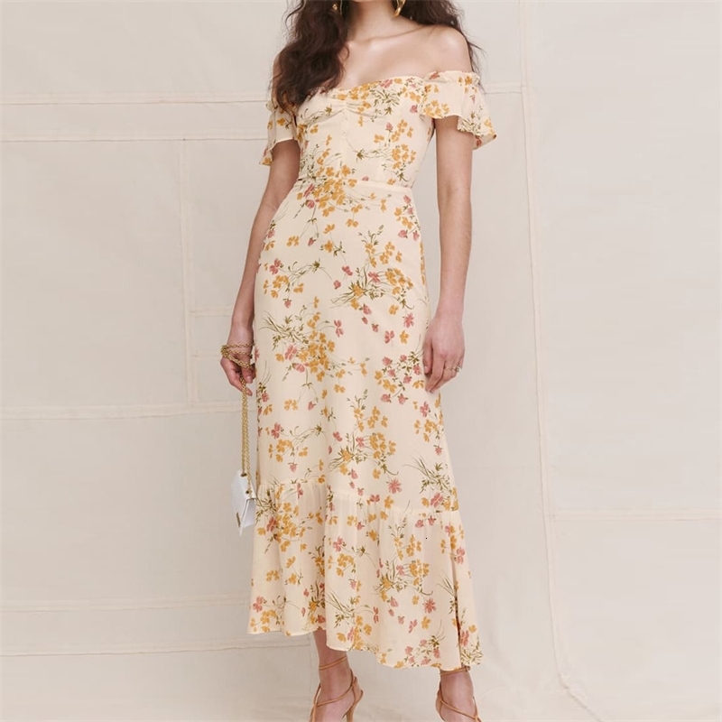 Casual Dresses Women Summer Boho Flower Print Sexy Off Sholder Short Silm High Waist Long Elegant Clothes VFM7-image-706941129