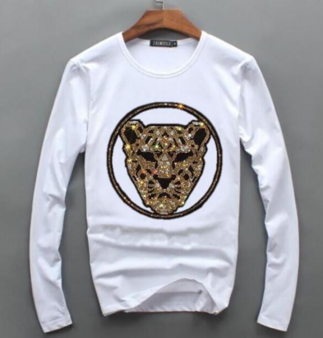 

Mens Diamond Long Sleeve T-Shirt Basic long Top Tee Male Hip Hop Clothes Homme Round Collar Solid Streetwear New, White