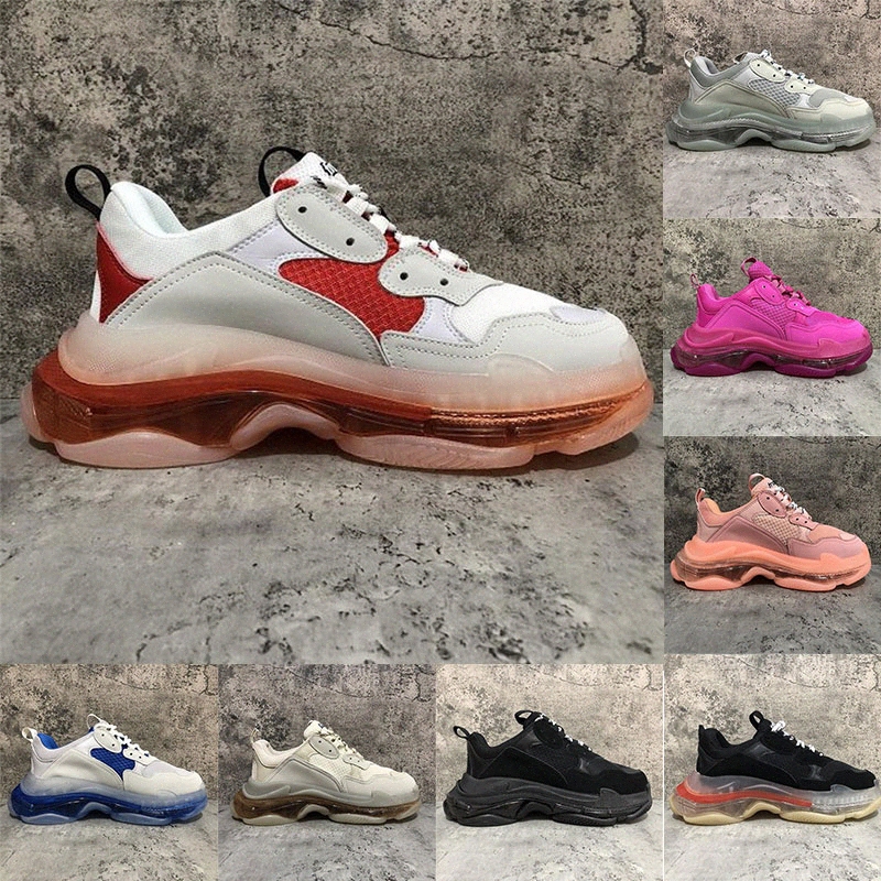 

2021 fashion sneakers clear sole triple s casual dad shoes men women platform 17FW paris vintage old crystal bottom triple-s designer sports l8Nk#, Black