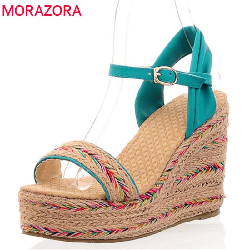 

Plus Size 33-49 Wedges Platform Sandals Women Mixed Colors Buckle Party Wedding Shoes Woman Summer, Black