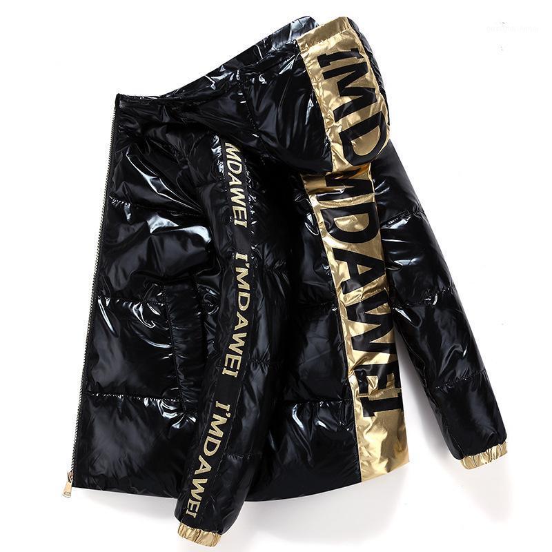 

Men's Down & Parkas Couple White Duck Jacket Short Letter Silver Shiny And Women's Hooded Thick Loose Clothes, Black