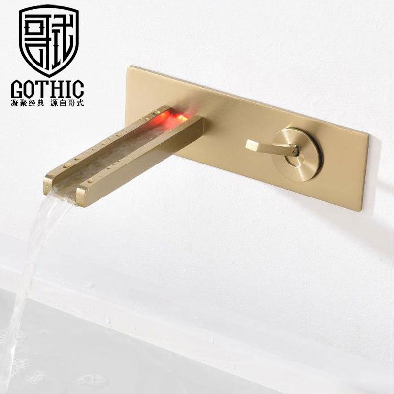 

Bathroom Sink Basin Faucet Brass Conceal Wall Mounted WashBasin Black Brushed Gold LED Waterfall Cold Water Mixer Tap Faucets