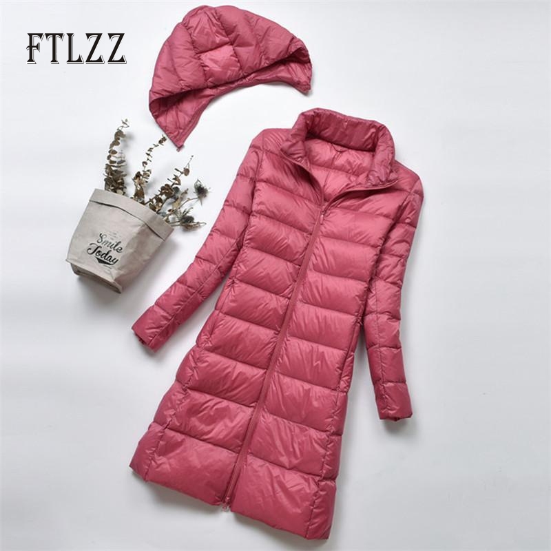 

Autumn winter thin down jacket women slim meidum long hooded hat white duck coat mujer female plus size parka outwear 210602