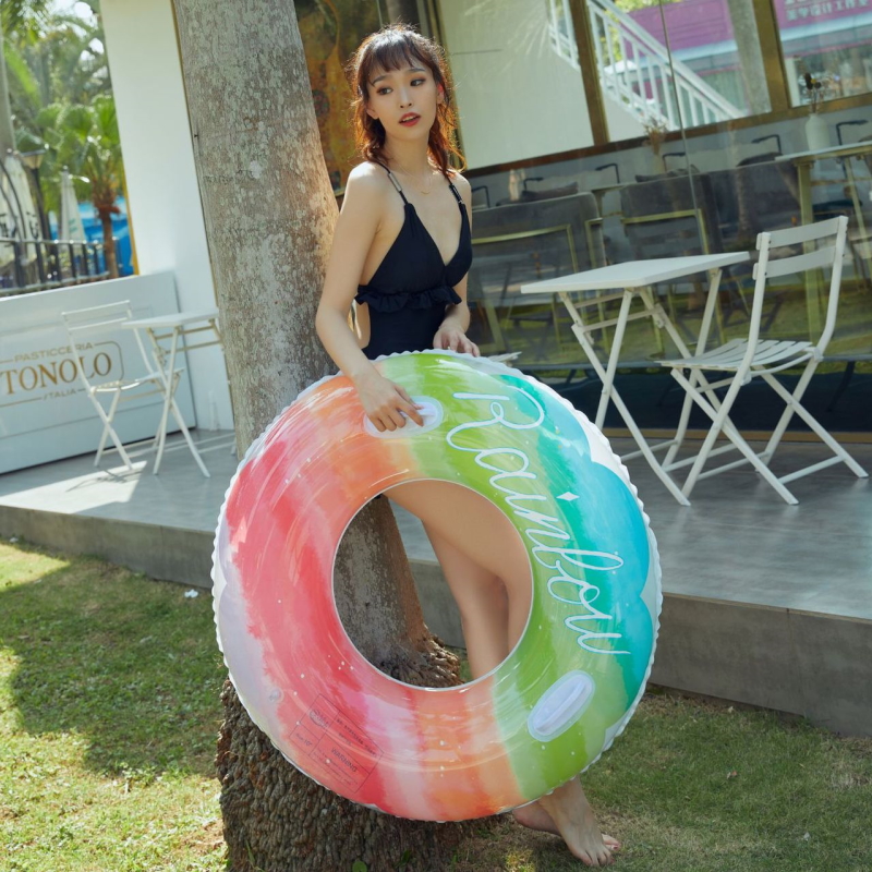 

60# 120g Web Celebrity Fairy Thick PVC Rainbow Pattern Under The Armpit Swimming Ring Is Available From Stock