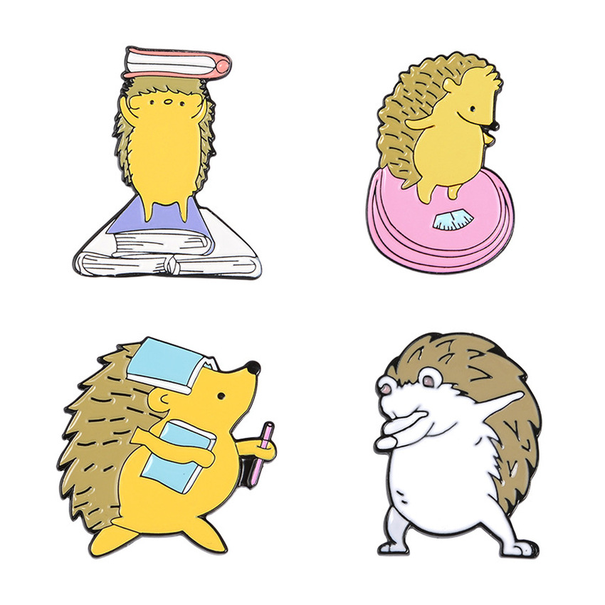 

Cool hedgehog Brooch pins animal Enamel Lapel pin for women men Top dress cosage fashion jewelry will and sandy, Gray