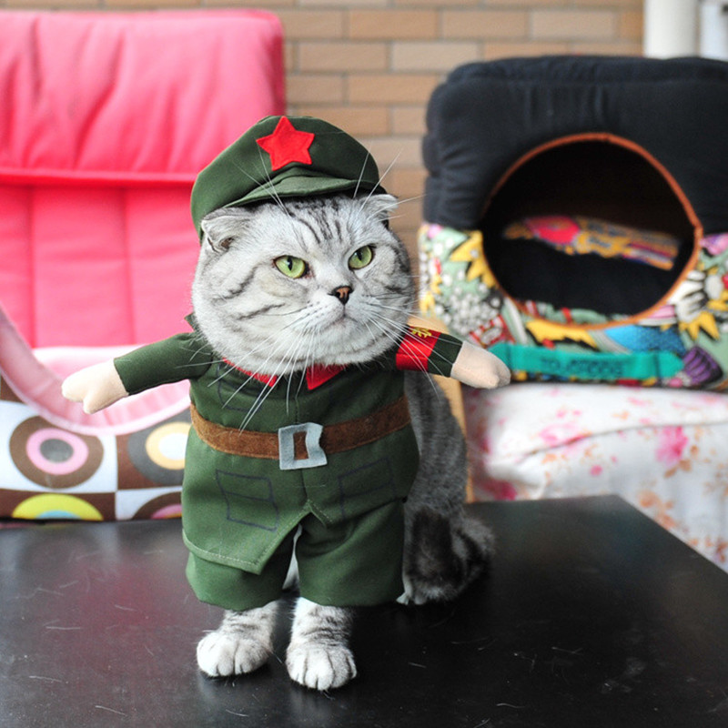 

Hot sae Cats outfit Peopes iberation Army sma puppy pet Costume Cothes Chinese Red Army Sodiers Cospay Costumes cothes
