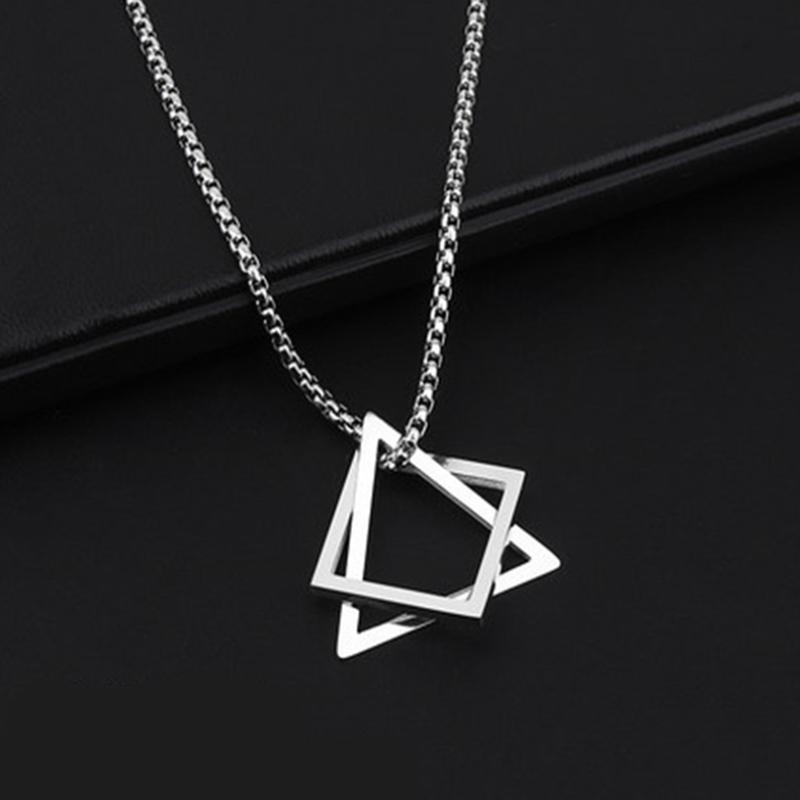 

Chains Creative Geometric Square Combination Men's Necklace Hip Hop Stainless Steel Modern Trendy Black Silver Color