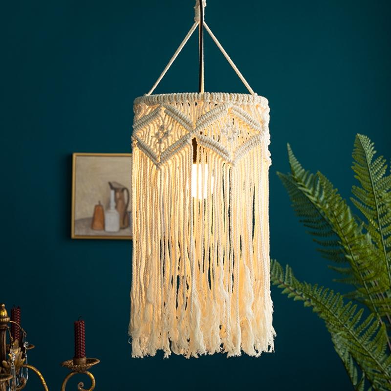 

Lamp Covers & Shades Creative Tassel Nordic Bohemian Lampshade Hand-woven Hanging Decor Pendant Lightshade Cotton Decorative Lighting Access