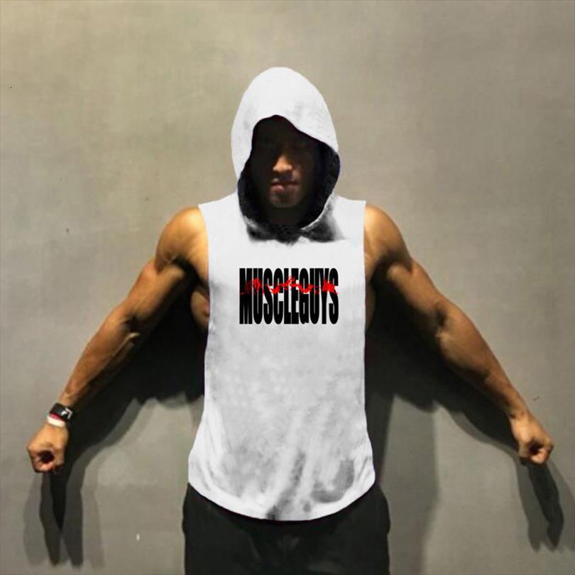 

gyms clothing bodybuilding stringer hoodie tank muscle shirt fitness men hooded undershirt cotton workout sleeveless, White;black