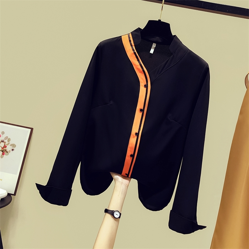 

Luxury Design Autumn Fashion Women's V Neck Patchwork Stripe Shirt Tops Long Sleeves Blouses Shirts A3791 210519, Beige