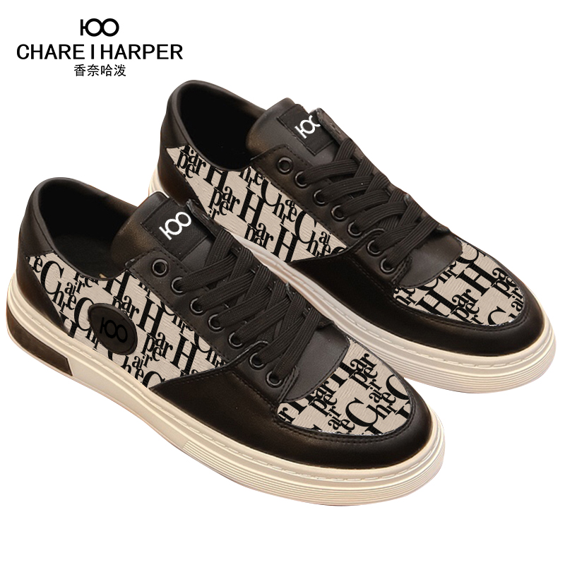 

French charei100 original triangle logo fashion casual men's shoes blue and white contrast leather, with box and dust bag, 161962