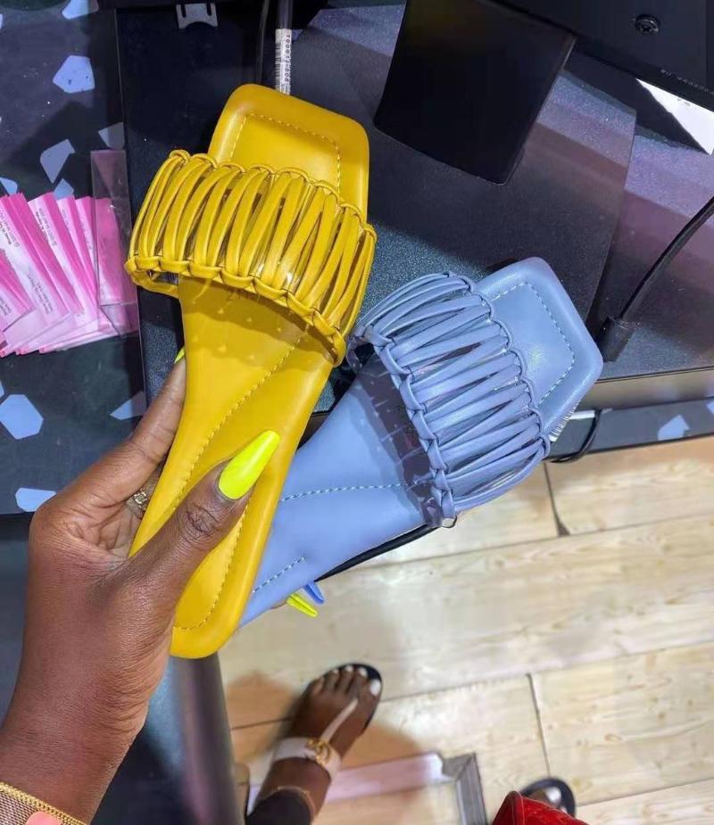 

Slippers 2021 Fashion Yellow Blue Ladies Sandals Plus Size 41 Flat Heel Pumps Shoes Summer Outdoor Women's Slipper Slides