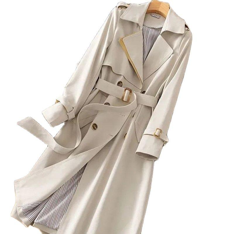 

Women's Trench Coats 2021 Autumn Winter Long Coat Women Double Breasted Slim Female Outwear Fashion Windbreaker, Tan;black