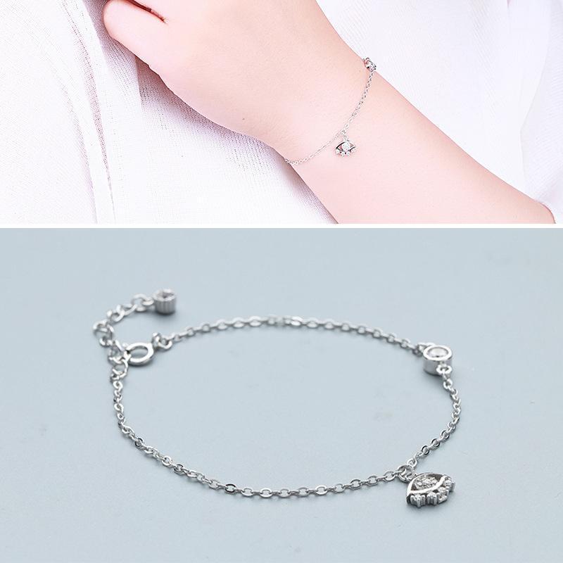 

Link, Chain S925 Silver Bracelet For Women Fashion Hanging With Small Eyes And Embedded Sterling Jewelry Box1