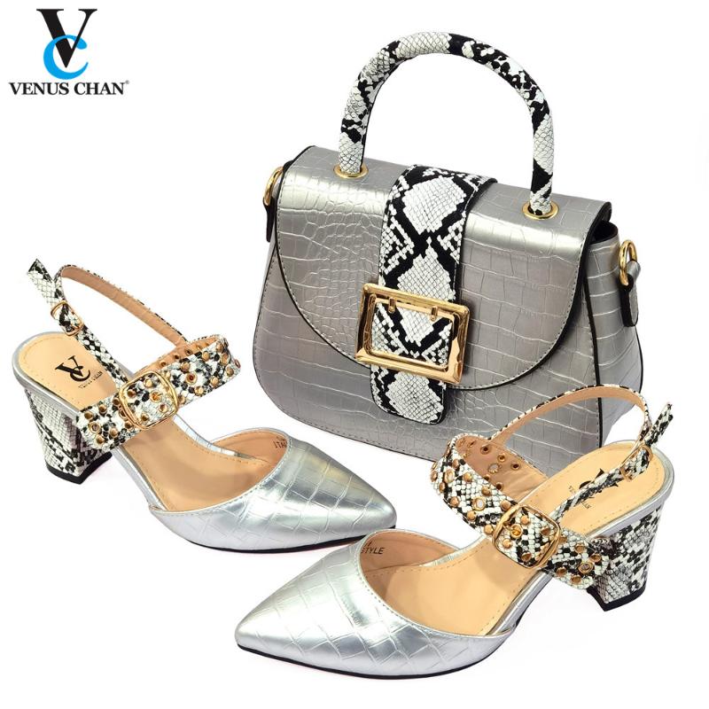 

Arrival Fashion Design 2021 Silver Color Party Elegant Women Shoes And Bags Full Of Rhinestone Itallian Dress, Black