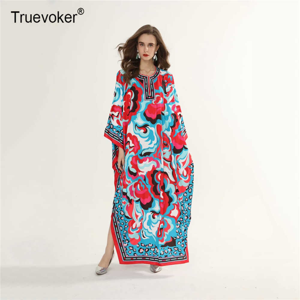 

Truevoker Autumn Runway Long Robe Women's Batwing Sleeve Multicolor Geometry Print Maxi Loose Boho Dresses Plus Size 7XXL 210602, Silk
