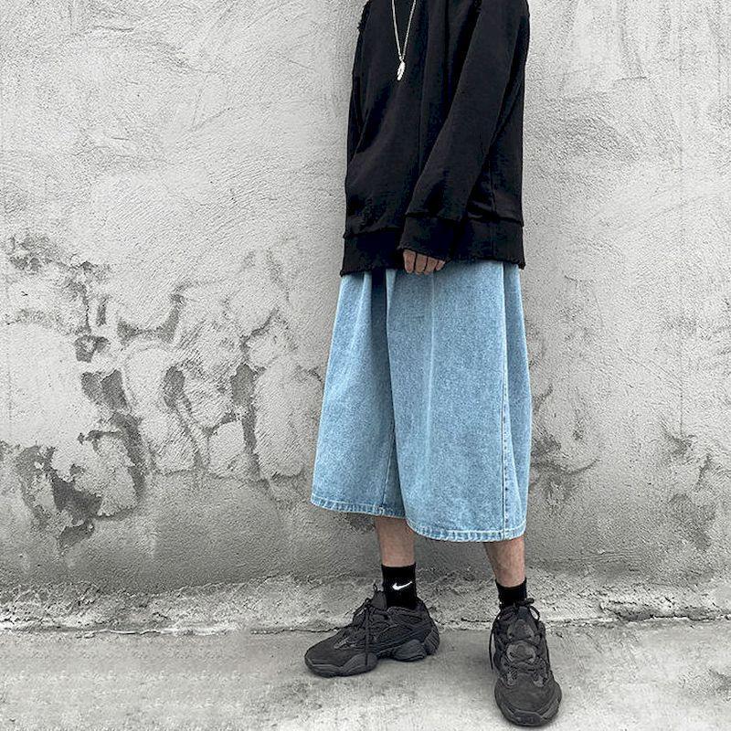 

Men's Jeans For Men 2021 Loose Straight Wide Harem Casual Shorts Male Cotton Mens Jogger Cowboy Multi-pocket Beach, Black