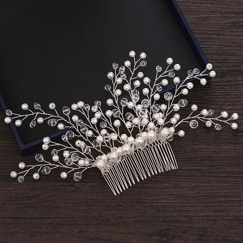 

Hair Clips & Barrettes Luxury White Pearl Wedding Comb Bridal Accessories Headpiece For Women Jewelry Head Ornaments, Golden;silver