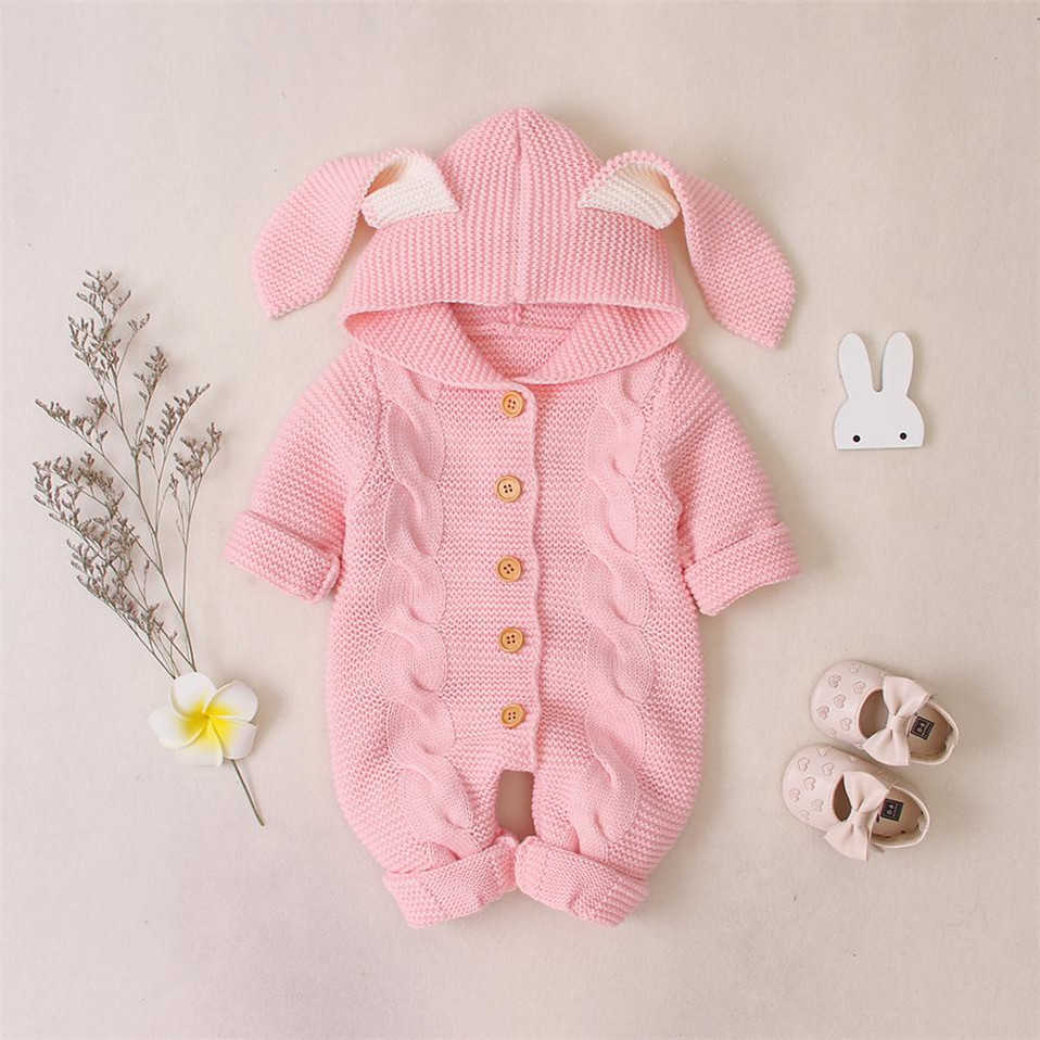 

Baby Rompers Knitted Cartoon Bear born Boy Jumpsuits Autum Long Sleeve Toddler Girl Sweaters Clothes Children Overalls Winter 210722, Pink