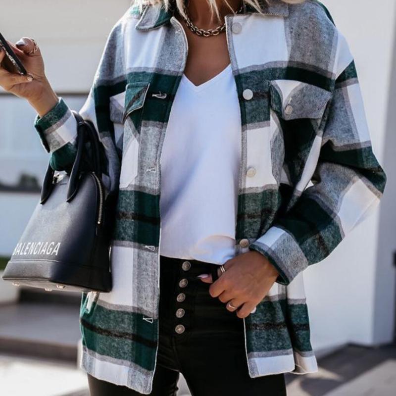 

Women's Blouses & Shirts For Women Plaid Long Sleeve Button Up Shirt Collared Tops And Blouse 2021 Autumn Winter Fashion Loose Casual Black, Pink