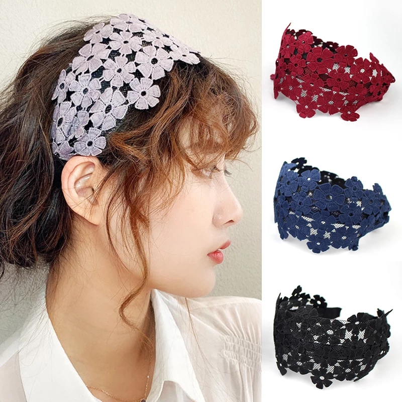 

Hollow Women flowers Headband Lace Wide-brimmed Headband Girls classical Hair Hoop Hair Accessories Non-Slip Headdress