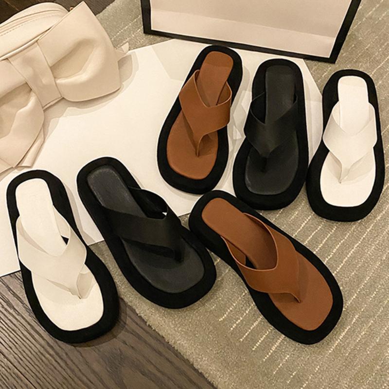 

Slippers Termainoov Women Platform Beach Shoes Flip Flops Splice Summer Wedges Patchwork Casual Slidders Fashion Sandals, Black