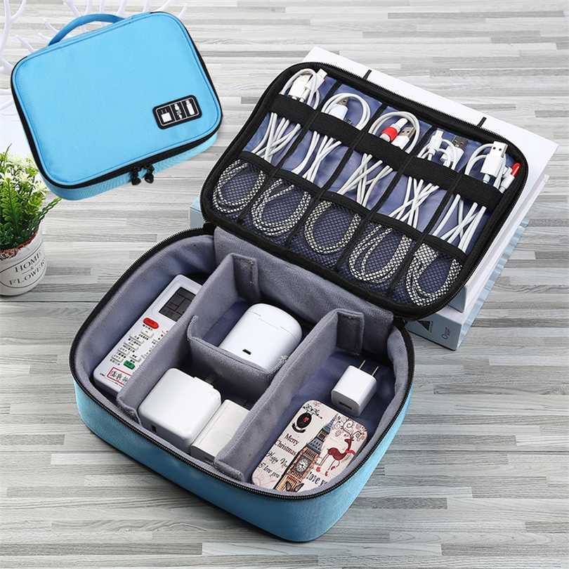 

Multifunction Digital Storage Bag USB Data Cable Earphone Wire pen Power bank Organizer Portable Travel Kit Case Pouch 211102, Sky blue
