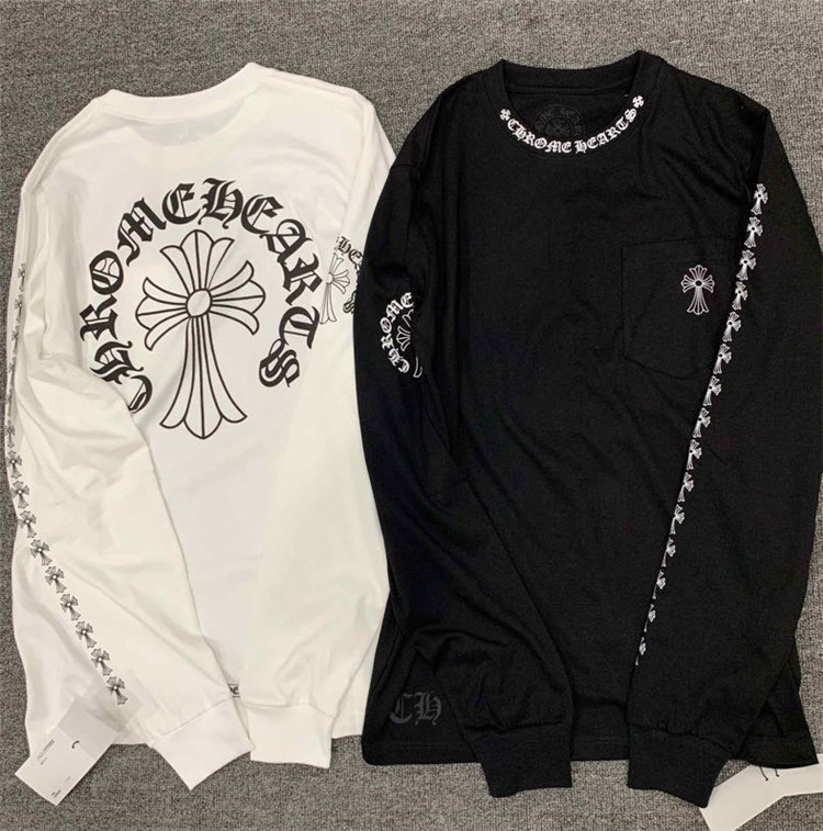 

Chao Brand Hearts/Chrome Croxin Neckline Cross Floral Arm Print Men's and Women's Long Sleeve T-shirt, White