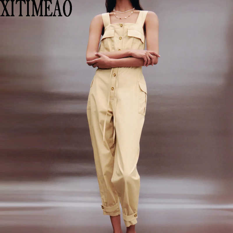

ZA Fashion Women High Waist Rompers Jumpsiut Romper Drawstring Long Trousers Jumpsuits ladies Overalls XITIMEAO 210602, Khaki