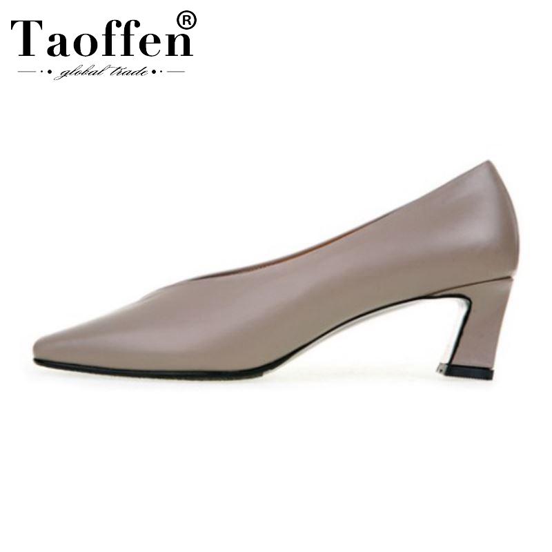 

Dress Shoes Taoffen Spring Pumps Women Real Leather High Heel Party Pointed Toe Office Ladies Footwear Size 34-39, Black