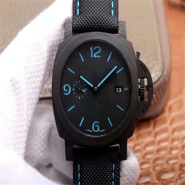 

Luxury watch pam1661 vs men's carbon fiber case, 44mm nylon strap, through the bottom, p9010 movement, sapphire scratch resistant mirro, Black
