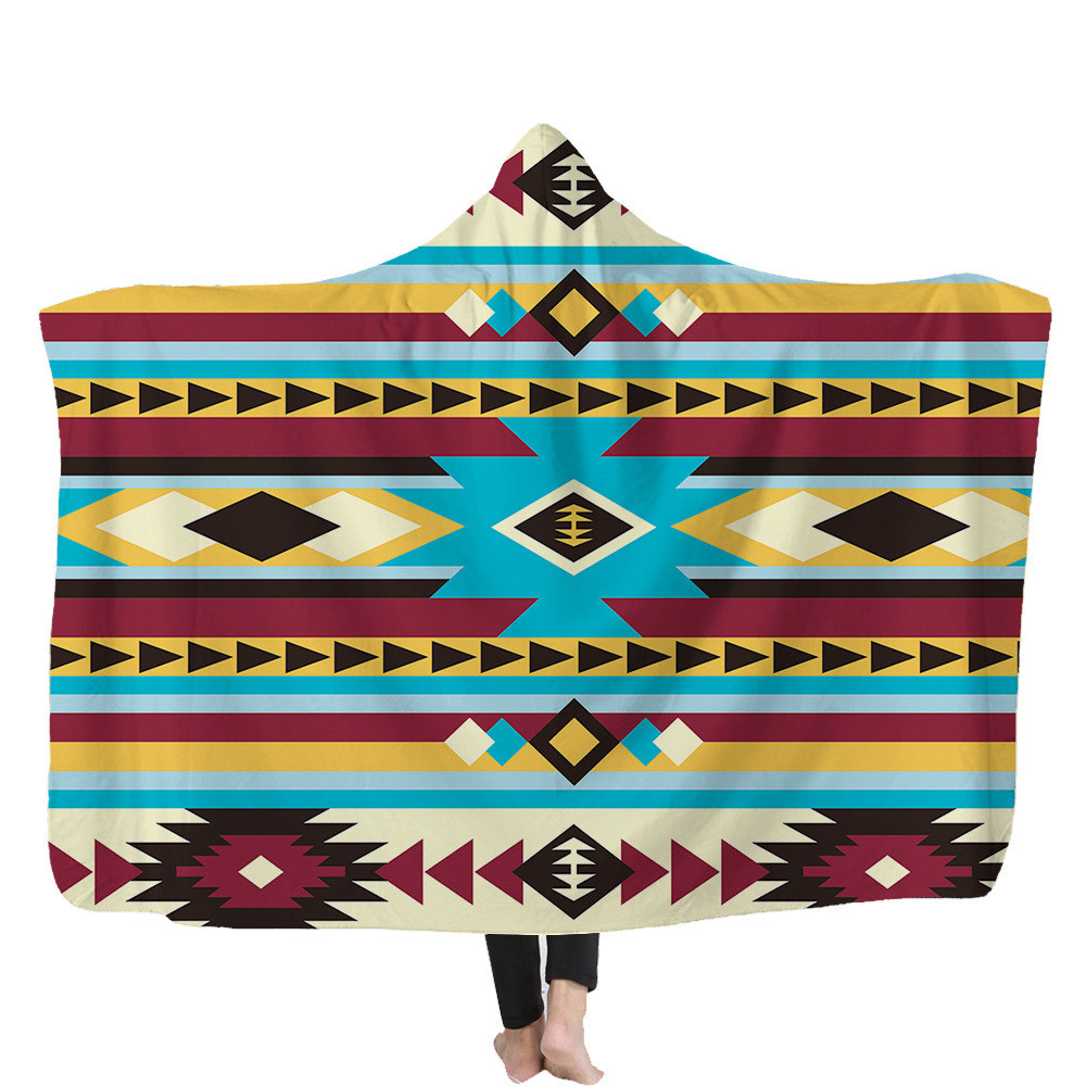 

Child Adults Geometry Blanket Fleece Home Warm Colorful Geometric Figures Hooded Blankets Wearable Kids Children Gifts