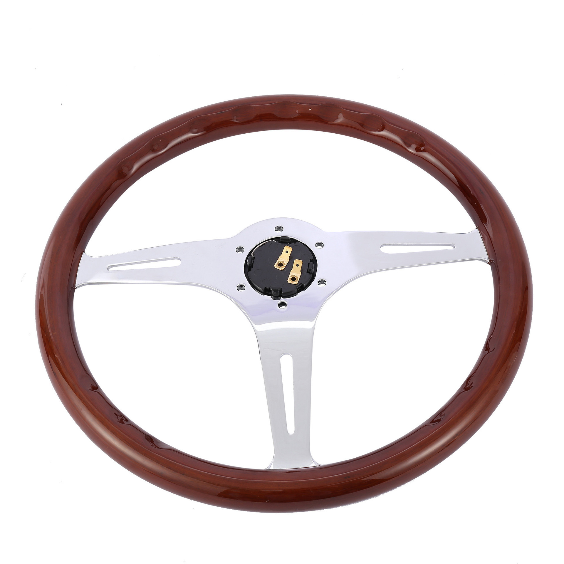 

380mm Chrome Dark Steering Wheel Real Wood Riveted Grip (15") - 6 Hole
