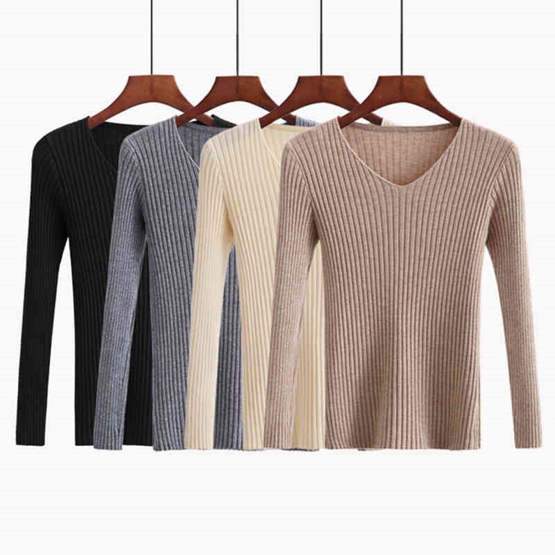 

Women's Sweaters Autumn Fashion Women Sweater Elegant Female Thin V Neck Slim Long Sleeve Knitted Pullovers Tight Z807, White;black