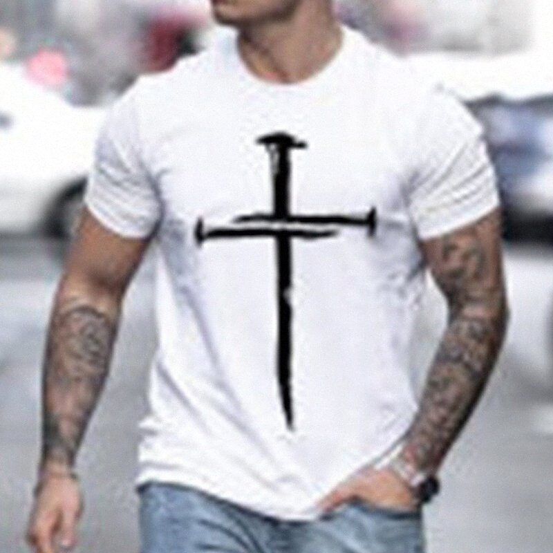 Men's Unisex Tee T shirt Hot Stamping Graphic Prints Cross Plus Size Round Neck Casual Daily Print Short Sleeve Tops Cotton Basic Designer B