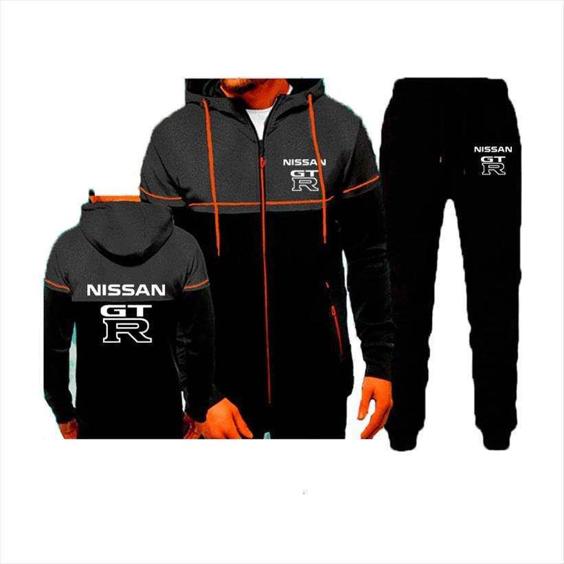 

sports jackets suit gtr car men tracksuit logo print harajuku track jacket 2 piece set fashion casual cotton hip hop, Gray