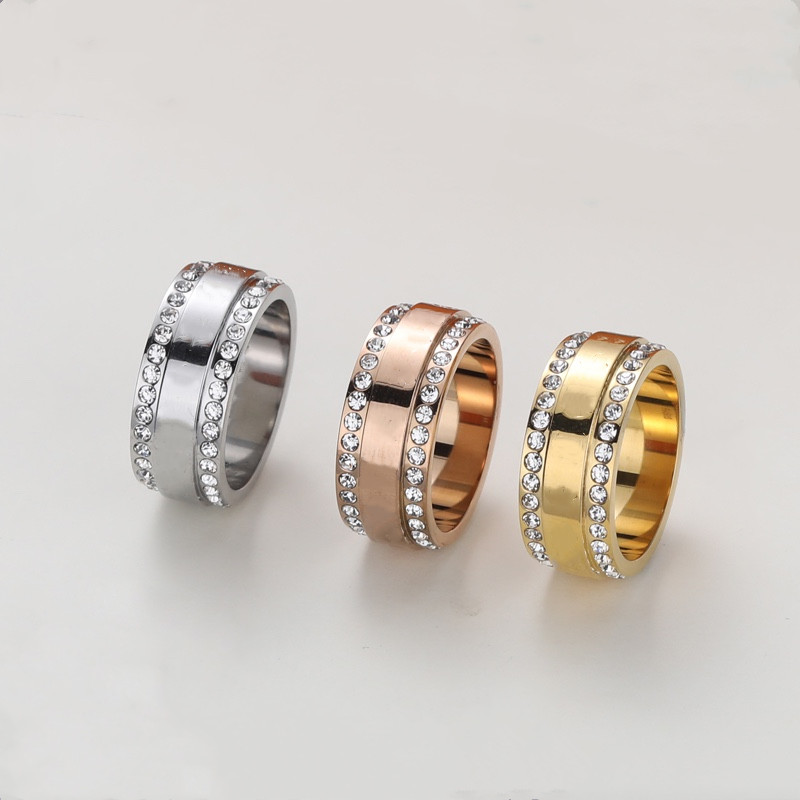 

Double Row Diamond Stones Ring For Couple High Quality Titanium Steel Waterproof Rings Fashion Jewelry Supply