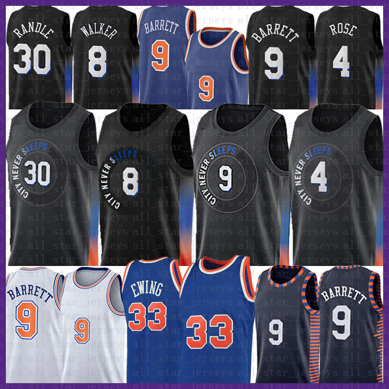 

RJ Barrett Kemba Walker Basketball Jersey 4 30 9 8 Derrick Julius Mens Shirts Rose Randle Patrick Ewing Vintage Never Sleeps Jerseys S-XXL 33