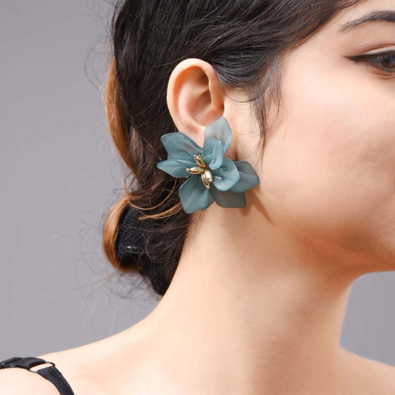 

Hyperbole Flower Earrings Women Acrylic Big White Orange Green Holiday Stud
