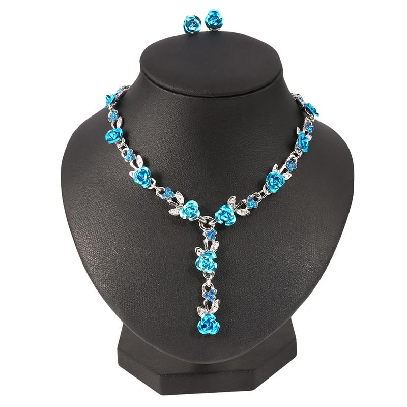 

Earrings & Necklace Fashion Vintage Wedding Jewelry Bridal Set For Women Flower Pendant, Silver