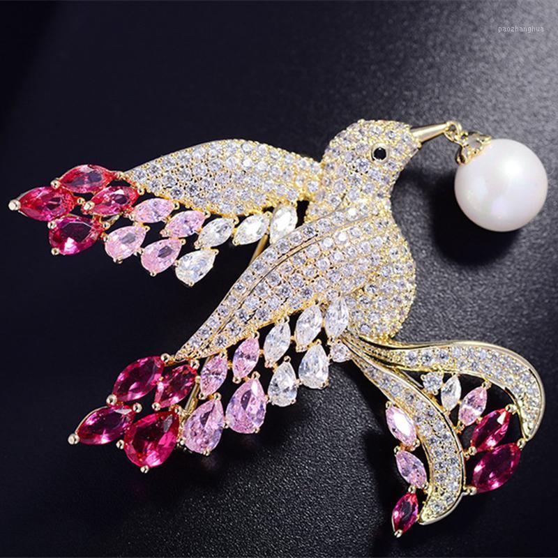 

Vivid Bird Brooch Pins With Pearl Cubic Zircon Eagle Brooches For Men Women Animal Broch Winter Coat Accessories Pins,, Gray