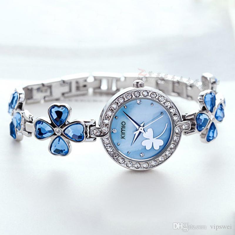

Woman fashion Clover dress watches Bracelets Stainless steel color student Bracelet blue Rhinestone Quartz watch Lovers girl gift shell dial, Pink