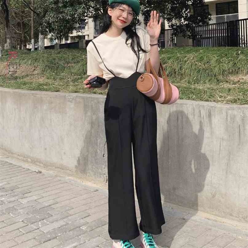 

Women Jumpsuit Black Wide Leg High Waist Casual Jumpsuits Temperament Loose Fit Fashion Summer 2H811 210526, Black spot