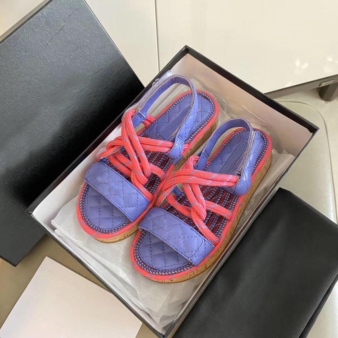 

2021 Luxury Designer Women Sandals Laces Lambskin Summer Leisure Solid Thick-soled Casual Shoes All-match Fashion Comfortable Top Quality With Box Size 35-41, Color 5