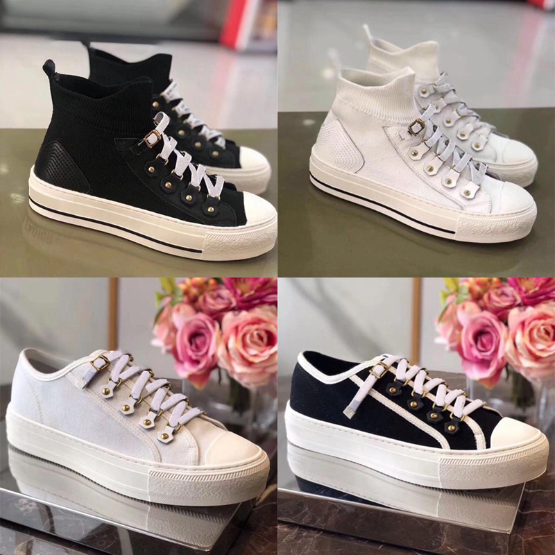 

Women Luxurys Designers Shoes Black White knitting Lace-Up WALK'N' Sneakers Sport Trainers Oblique Casual