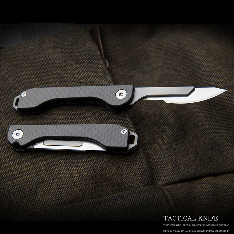 

handcrafted folding Knife Carbon Fiber Ebony handle pocket carry Multi-functional Utility knives outdoor tool Emergency Key