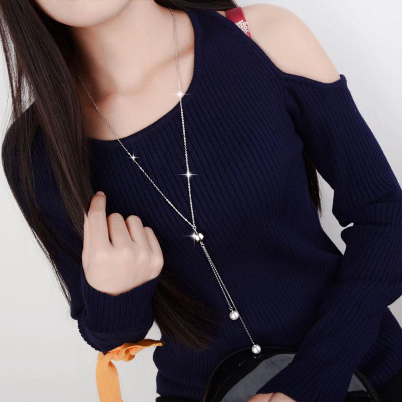 

Chains Necklace Accessories Women's Pearl Sweater Chain Long Style Korean Wild Autumn And Winter Items Necklaces, Silver