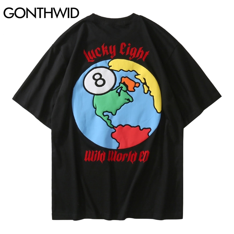 

Tees Shirt Summer Men Streetwear Harajuku Earth Map Print Short Sleeve T-Shirts Cotton Casual Hip Hop Loose Tshirt Tops 210602, Black